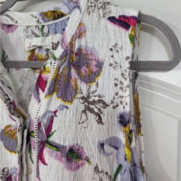 Anthropologie Nia White Floral Sleeveless Button Up Tunic Womens Size Large - Picture 5 of 9